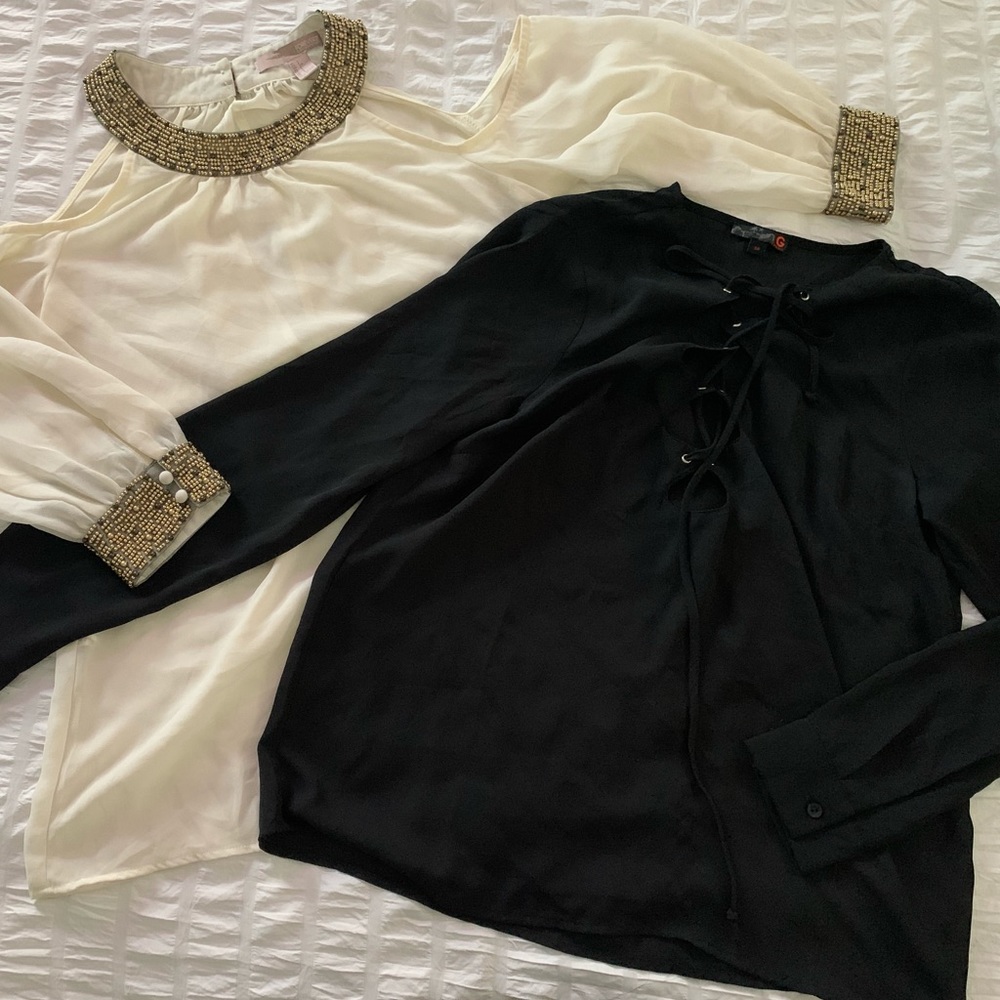 (2) gorgeous blouses- 🖤F21 and Guess🖤